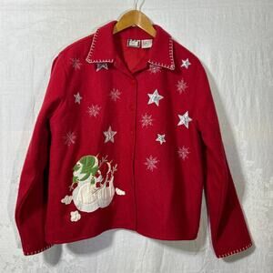 Vintage Blazer XL Red Wool Blend Embroidered Snowmen Applique Snowflake Take Two